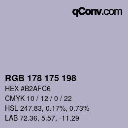 Color code: RGB 178 175 198 | qconv.com