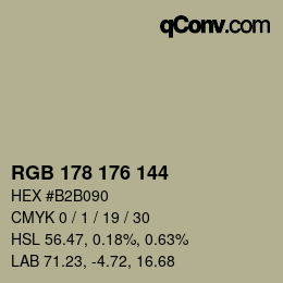 Color code: RGB 178 176 144 | qconv.com
