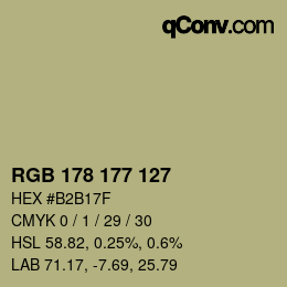 Código de color: RGB 178 177 127 | qconv.com
