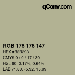 Color code: RGB 178 178 147 | qconv.com