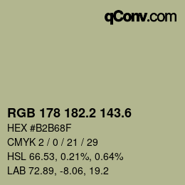 カラーコード: RGB 178 182.2 143.6 | qconv.com