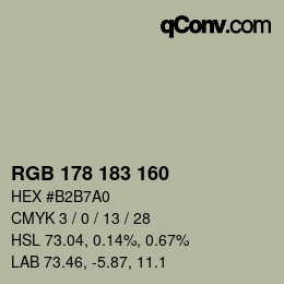 Color code: RGB 178 183 160 | qconv.com