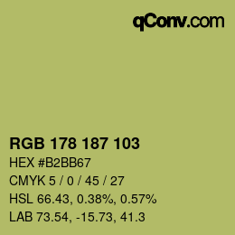 Color code: RGB 178 187 103 | qconv.com