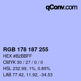 Color code: RGB 178 187 255 | qconv.com