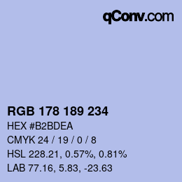 Color code: RGB 178 189 234 | qconv.com