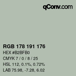 颜色代码: RGB 178 191 176 | qconv.com