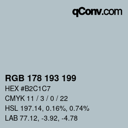 Color code: RGB 178 193 199 | qconv.com