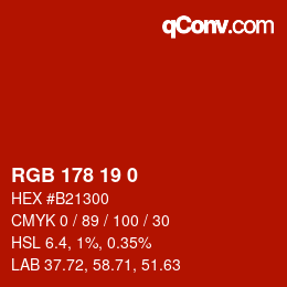 カラーコード: RGB 178 19 0 | qconv.com