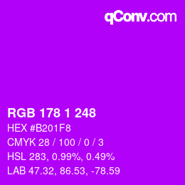 Color code: RGB 178 1 248 | qconv.com