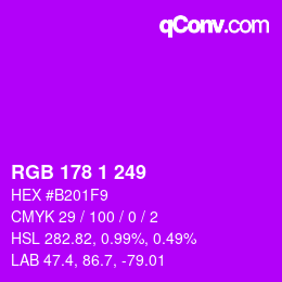 Color code: RGB 178 1 249 | qconv.com
