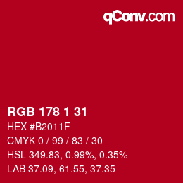 Color code: RGB 178 1 31 | qconv.com