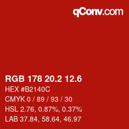 カラーコード: RGB 178 20.2 12.6 | qconv.com