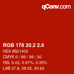 カラーコード: RGB 178 20.2 2.6 | qconv.com