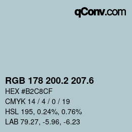 カラーコード: RGB 178 200.2 207.6 | qconv.com
