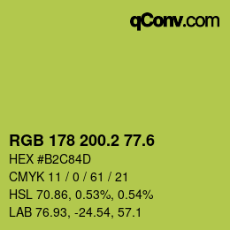 カラーコード: RGB 178 200.2 77.6 | qconv.com