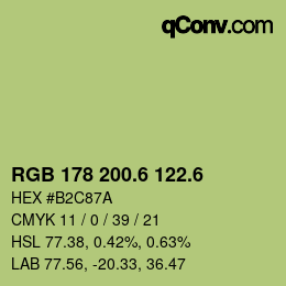 カラーコード: RGB 178 200.6 122.6 | qconv.com