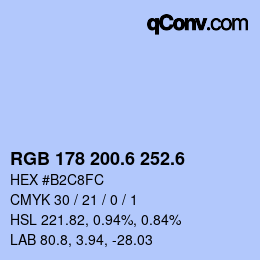 カラーコード: RGB 178 200.6 252.6 | qconv.com