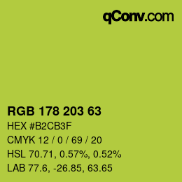 Color code: RGB 178 203 63 | qconv.com