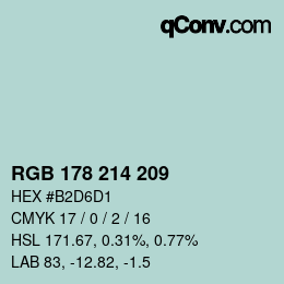 カラーコード: RGB 178 214 209 | qconv.com