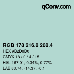 カラーコード: RGB 178 216.8 208.4 | qconv.com