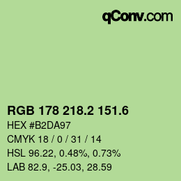 カラーコード: RGB 178 218.2 151.6 | qconv.com