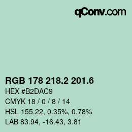 カラーコード: RGB 178 218.2 201.6 | qconv.com