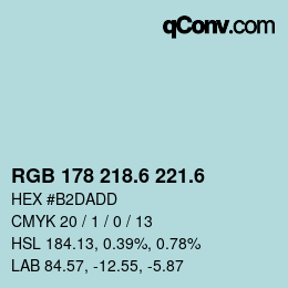 カラーコード: RGB 178 218.6 221.6 | qconv.com