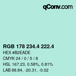 カラーコード: RGB 178 234.4 222.4 | qconv.com