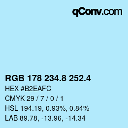 カラーコード: RGB 178 234.8 252.4 | qconv.com