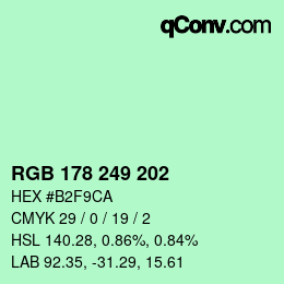 Color code: RGB 178 249 202 | qconv.com
