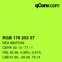 Color code: RGB 178 253 57 | qconv.com