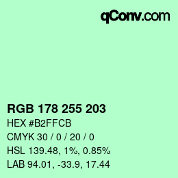 Color code: RGB 178 255 203 | qconv.com
