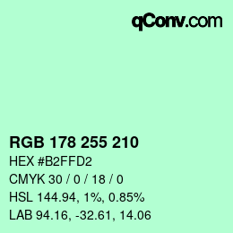 Color code: RGB 178 255 210 | qconv.com