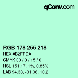 Color code: RGB 178 255 218 | qconv.com