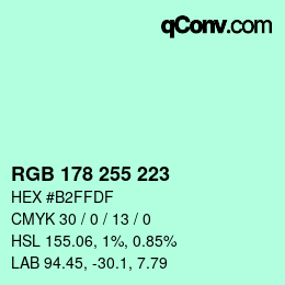 Color code: RGB 178 255 223 | qconv.com