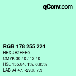 Color code: RGB 178 255 224 | qconv.com