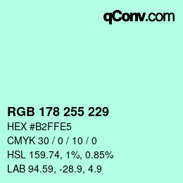 Color code: RGB 178 255 229 | qconv.com