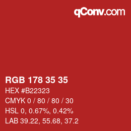 Color code: RGB 178 35 35 | qconv.com