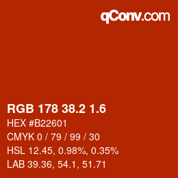 カラーコード: RGB 178 38.2 1.6 | qconv.com