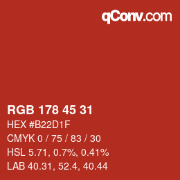 Color code: RGB 178 45 31 | qconv.com