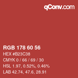 カラーコード: RGB 178 60 56 | qconv.com