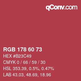 カラーコード: RGB 178 60 73 | qconv.com