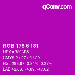 Color code: RGB 178 6 181 | qconv.com