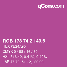 カラーコード: RGB 178 74.2 149.6 | qconv.com