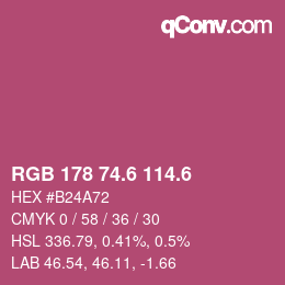 カラーコード: RGB 178 74.6 114.6 | qconv.com