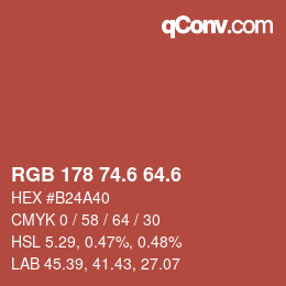 カラーコード: RGB 178 74.6 64.6 | qconv.com