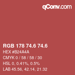 カラーコード: RGB 178 74.6 74.6 | qconv.com