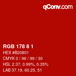 颜色代码: RGB 178 8 1 | qconv.com