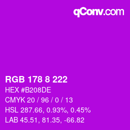 Color code: RGB 178 8 222 | qconv.com