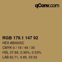 カラーコード: RGB 179.1 147 92 | qconv.com